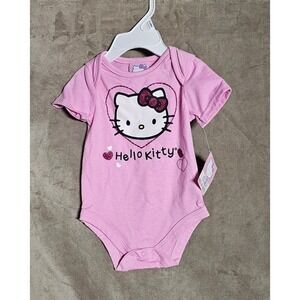 Hello Kitty Baby Girls Pink Glitter Graphic Bodysuit 0-6M HKWNG5777 NWT